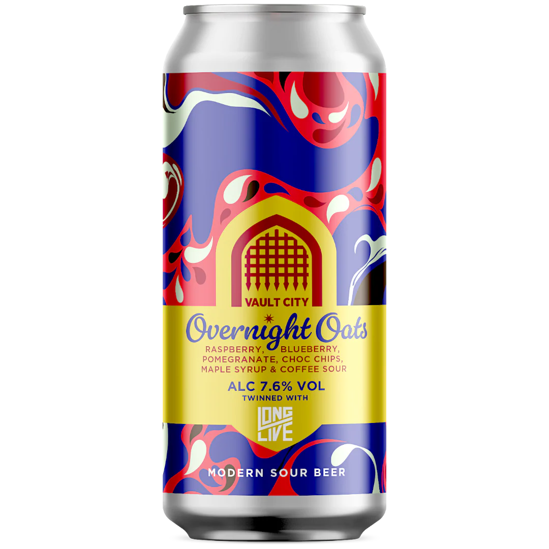 Vault City Overnight Oats (Raspberry, Blueberry,
Pomegranate, Chocolate Chips, Maple Syrup & Coffee) Raspberry, Blueberry, Pomegranate, Choc Chips, Maple Syrup & Coffee Sour 440ml (7.4%)